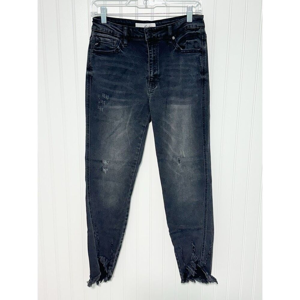 KanCan Women's Juniper Frayed Hem High Rise Ankle Skinny Jeans Black Size 28‎
